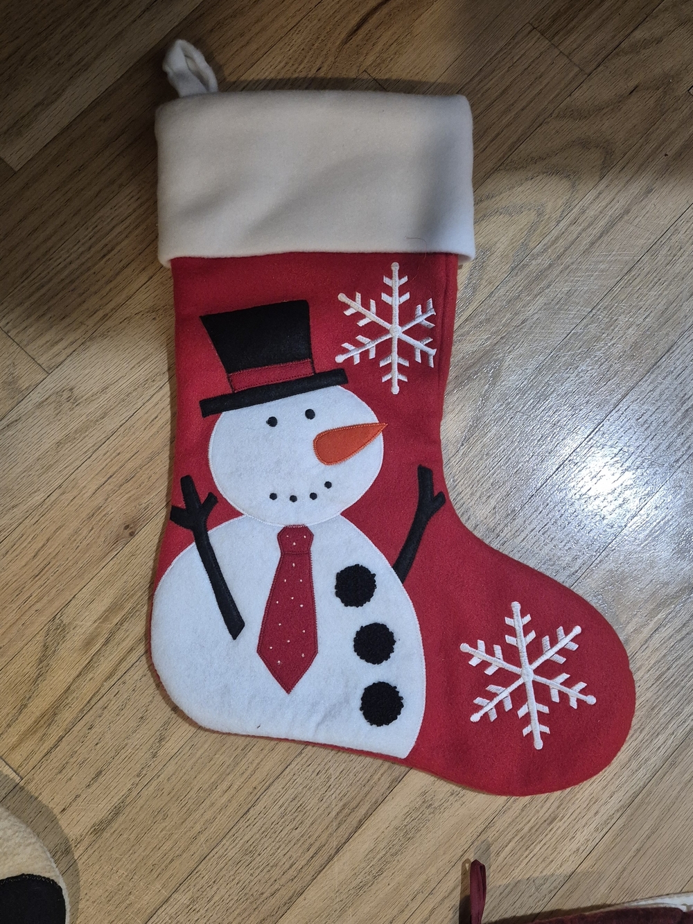 Red Snowman Holiday Stocking with White Cuff